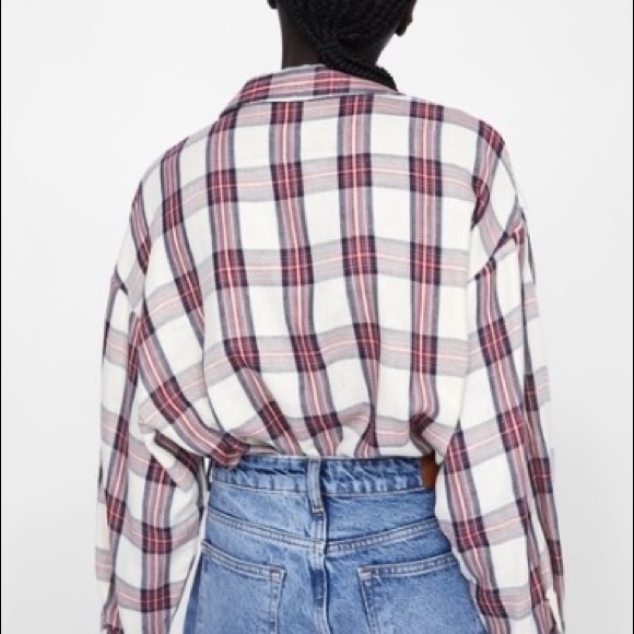 Zara Plaid Shirt Lace Trim Button Down Long Sleeve - Picture 5 of 9